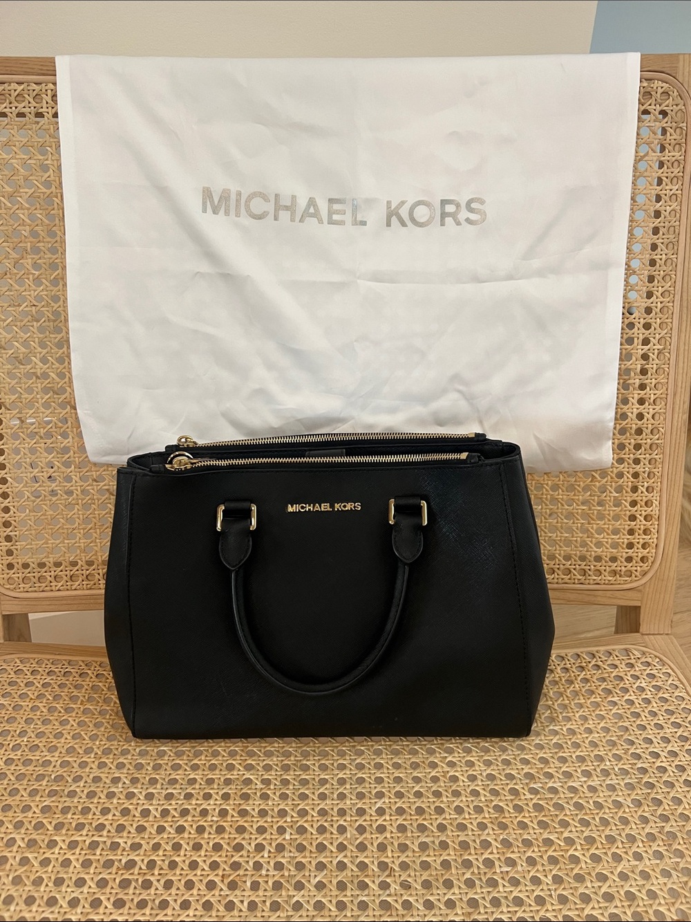 Michael Kors Sutton Medium Saffiano Leather Satchel with Gold Harware